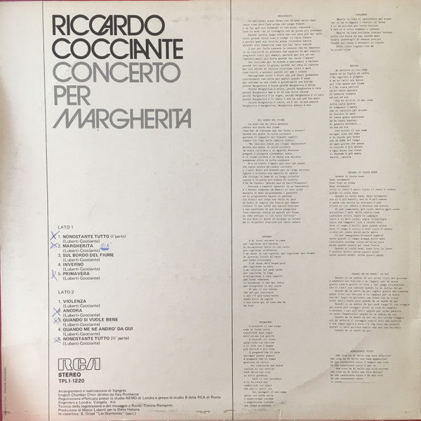 Riccardo Cocciante - Concerto Per Margherita (LP, Album)