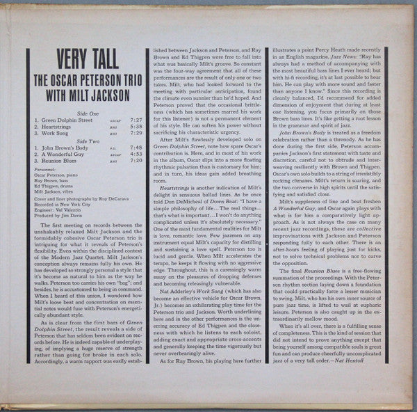 The Oscar Peterson Trio With Milt Jackson - Very Tall (LP, Album, Gat)