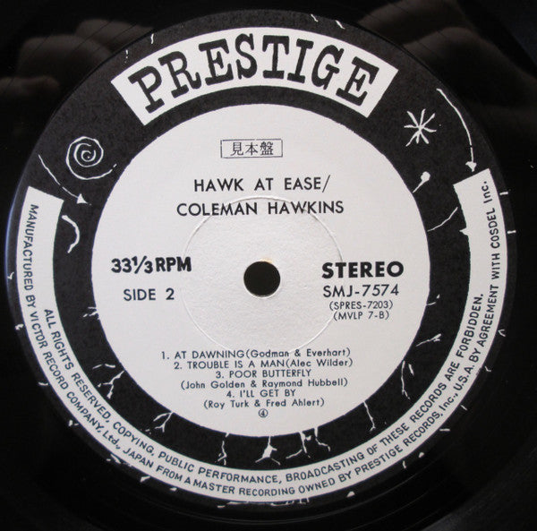 Coleman Hawkins - Hawk At Ease (LP, Album, Promo, RE)