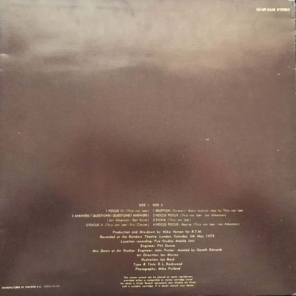 Focus (2) - Focus At The Rainbow (LP, Album, Tri)