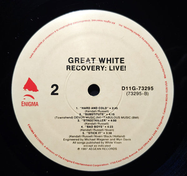 Great White - Recovery: Live! (LP, Album)