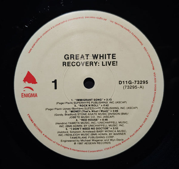 Great White - Recovery: Live! (LP, Album)