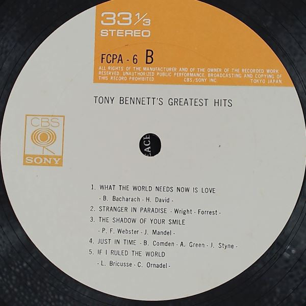Tony Bennett - Tony Bennett's Greatest Hits (LP, Comp, Club)