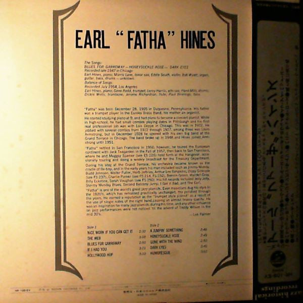 Earl Hines - Earl ""Fatha"" Hines (LP, Mono)