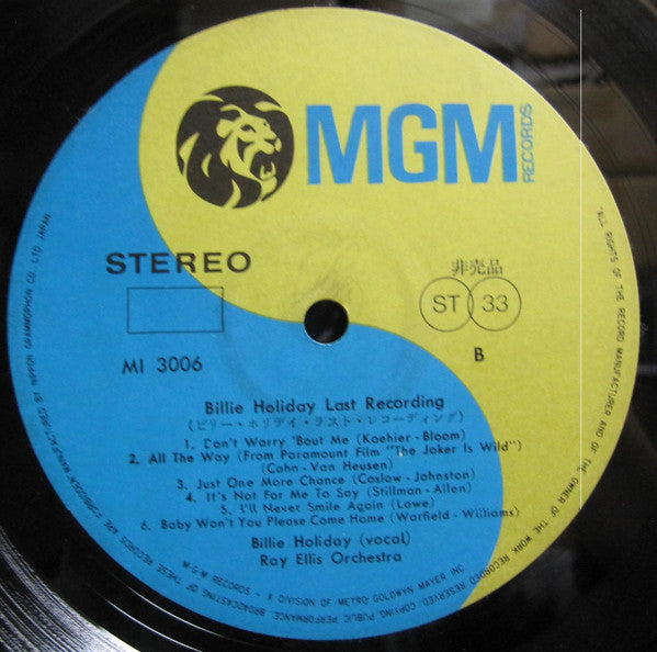 Billie Holiday - Last Recording(LP, Album, Promo)
