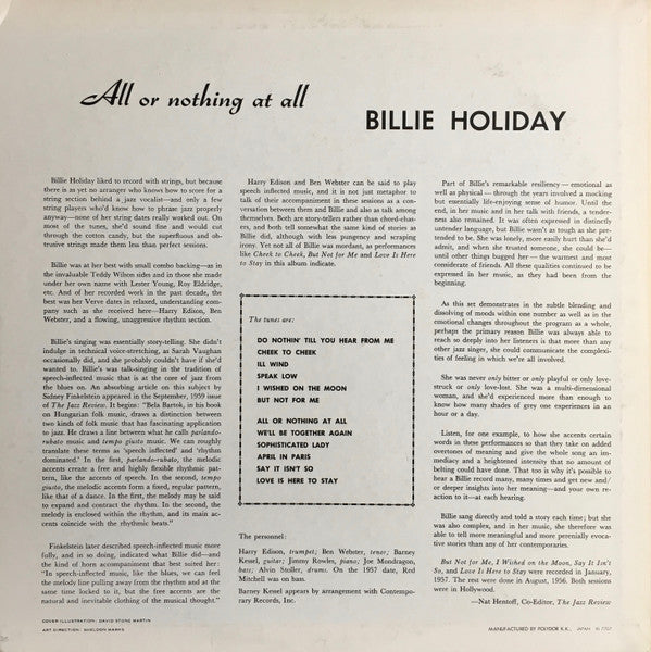 Billie Holiday - All Or Nothing At All (LP, Album, Mono, Promo, RE)