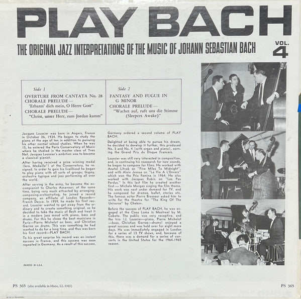 Jacques Loussier Trio - Play Bach No. 4 (LP, Album)