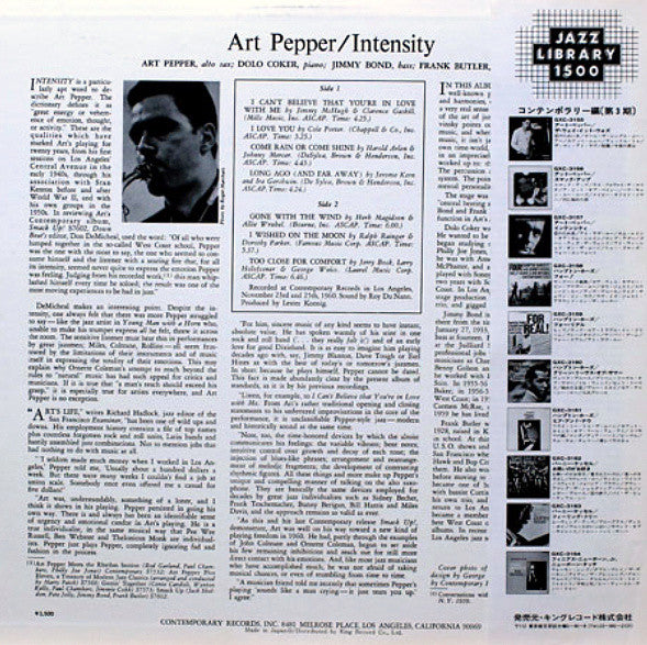 Art Pepper - Intensity (LP, Album, RE)