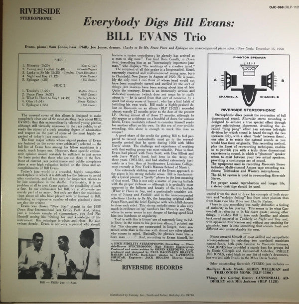 Bill Evans Trio* - Everybody Digs Bill Evans (LP, Album, RE)