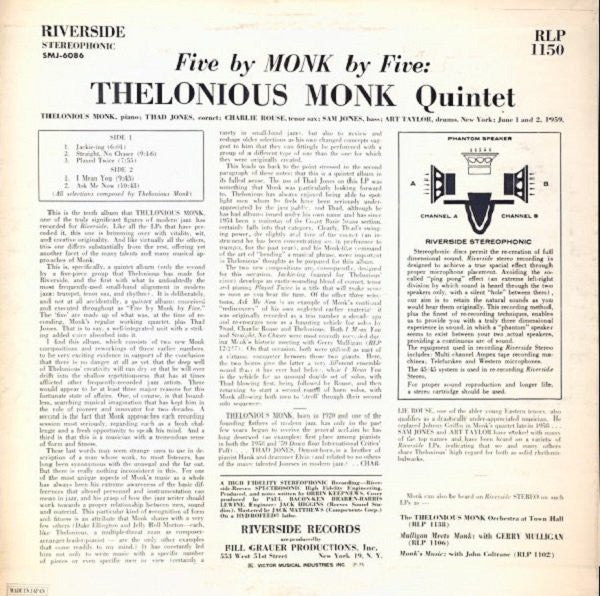 Thelonious Monk Quintet* - 5 By Monk By 5 (LP, Album, RE)