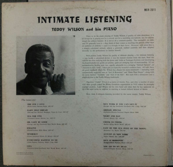 Teddy Wilson And His Piano* - Intimate Listening (LP, Album)