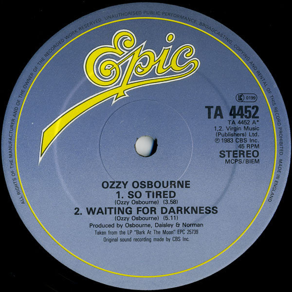 Ozzy Osbourne - So Tired (12"", Single, Pat)