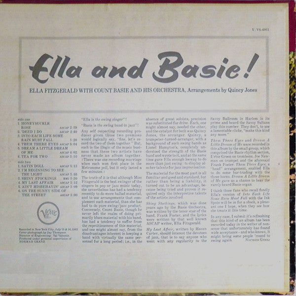 Ella* And Basie* - Ella And Basie! (LP, Album, Mono, Fir)