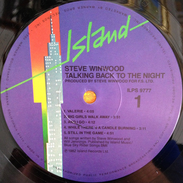 Steve Winwood - Talking Back To The Night (LP, Album, All)