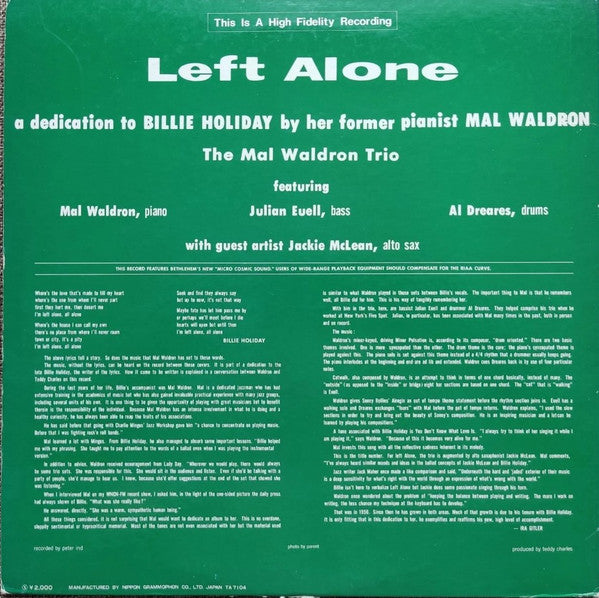 Mal Waldron - Left Alone (LP, Album, RE, Gat)