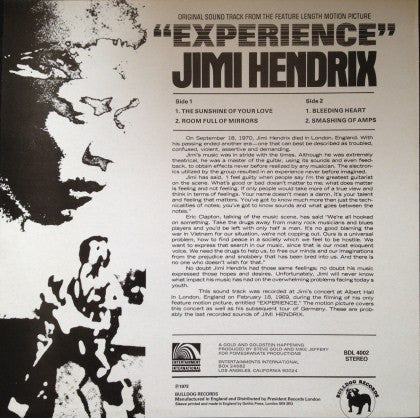 Jimi Hendrix - Original Sound Track From The Feature Length Motion ...