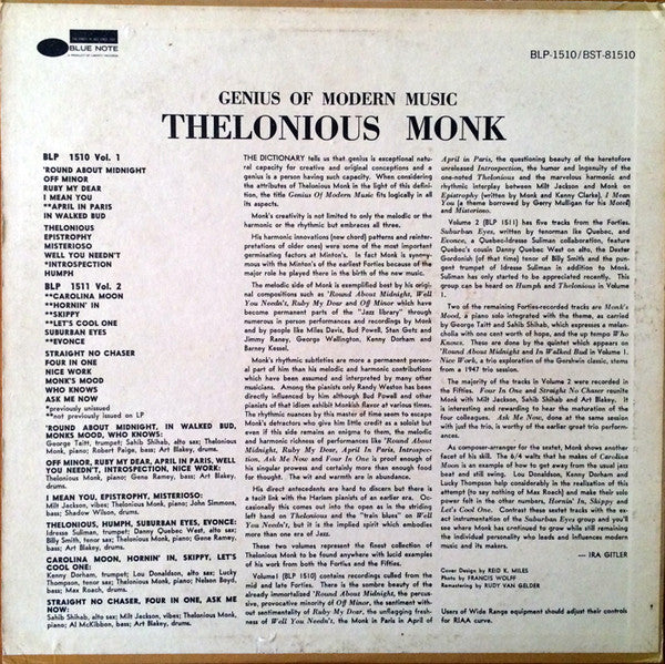 Thelonious Monk - Genius Of Modern Music Vol 1 (LP, Comp, RE)