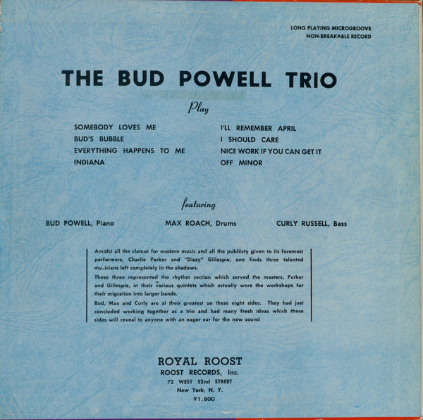 The Bud Powell Trio - The Bud Powell Trio (LP, Comp, Mono)