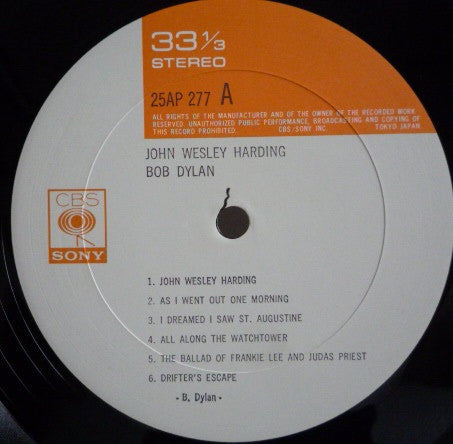 Bob Dylan - John Wesley Harding (LP, Album, RE)