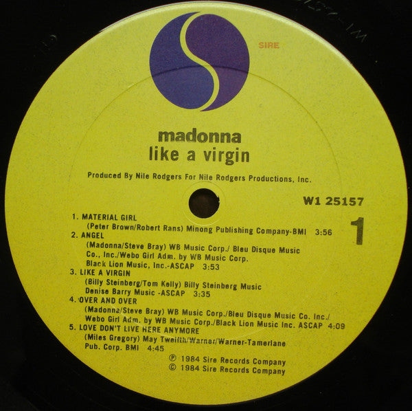 Madonna - Like A Virgin (LP, Album, Club, Car)