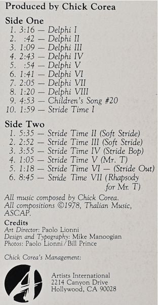 Chick Corea - Delphi 1 Solo Piano Improvisations (LP, Album, Pit)