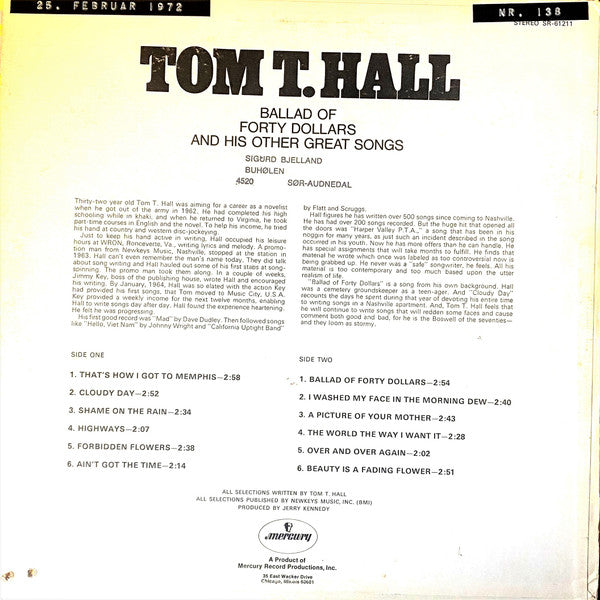 Tom T. Hall - Ballad Of Forty Dollars And His Other Great Songs(LP,...