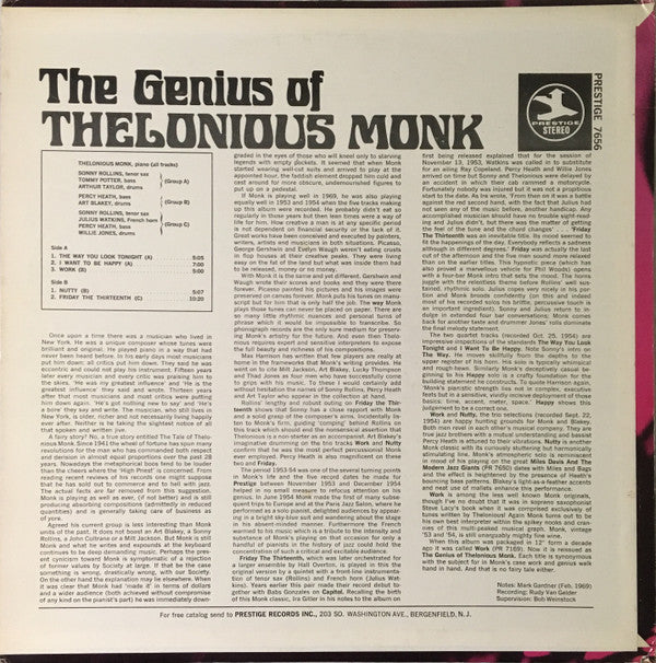 Thelonious Monk - The Genius Of Thelonious Monk(LP, Comp, RE, RM, Blu)