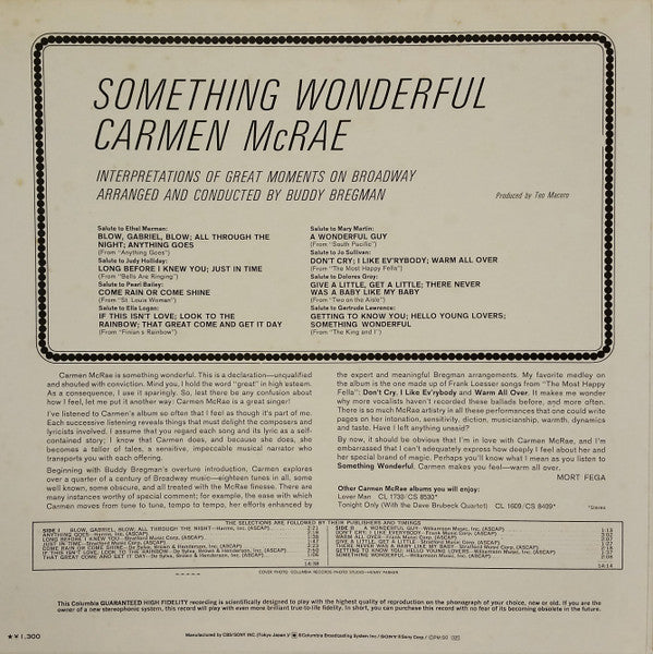 Carmen McRae - Something Wonderful (LP, Album)