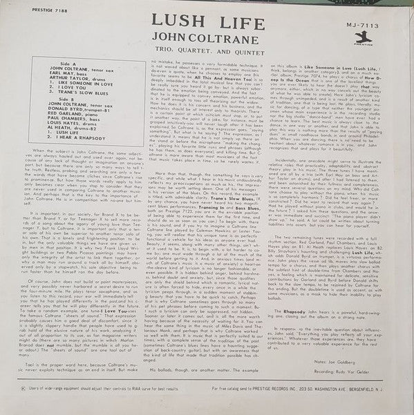 John Coltrane - Lush Life (LP, Album, Mono, RE)