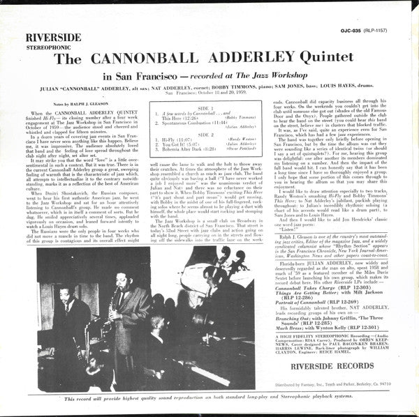 The Cannonball Adderley Quintet - In San Francisco (LP, Album, RE)