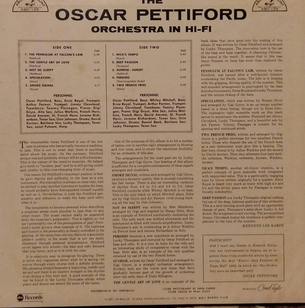 Oscar Pettiford Orchestra - In Hi-Fi (LP, Album, Mono, RE)