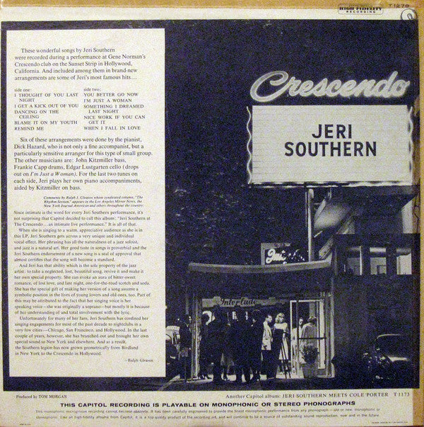 Jeri Southern - Jeri Southern At The Crescendo (LP, Album, Mono)