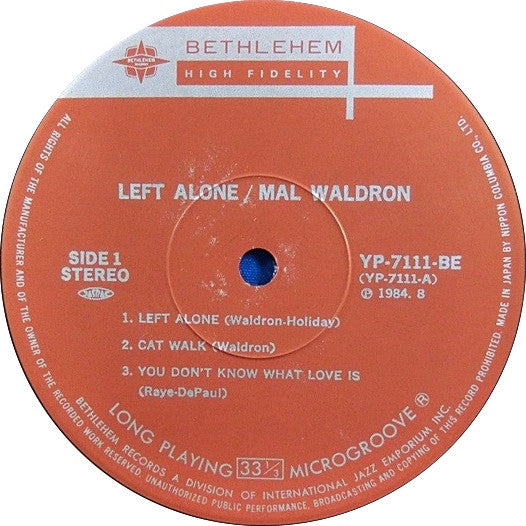 Mal Waldron - Left Alone (LP, Album, RE)