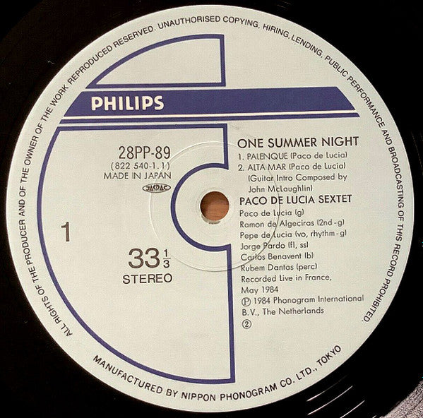 Paco De Lucia Sextet - Live... One Summer Night (LP, Album)