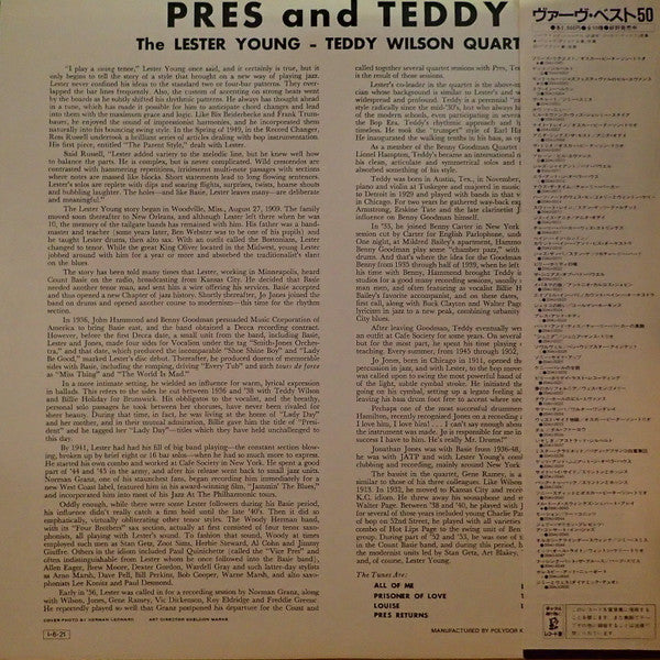 The Lester Young-Teddy Wilson Quartet - Pres And Teddy(LP, Album, M...