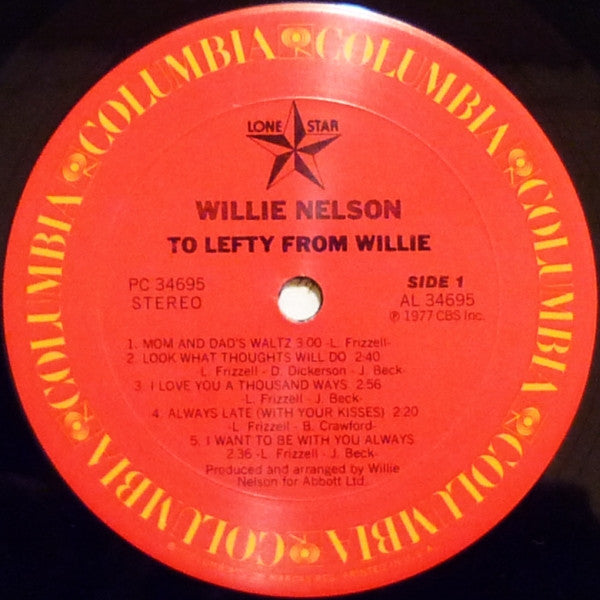 Willie Nelson - To Lefty From Willie (LP, Album, RE)