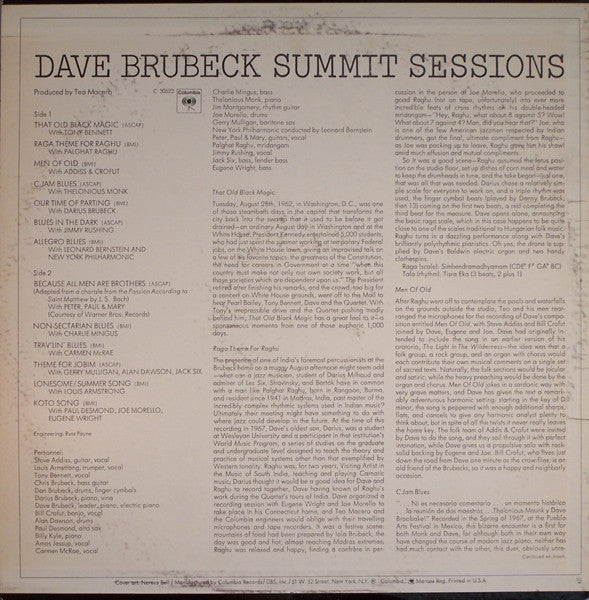 Dave Brubeck - Summit Sessions (LP, Album, Pit)