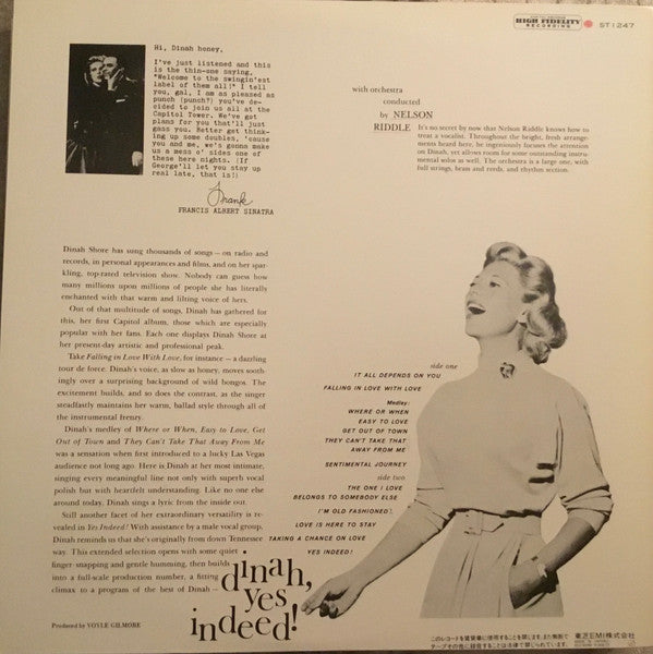 Dinah Shore - Dinah, Yes Indeed! (LP, Album, RE)