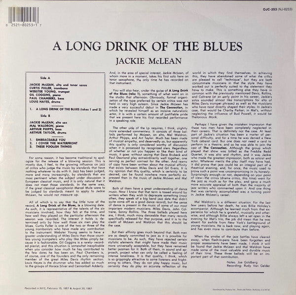 Jackie McLean - A Long Drink Of The Blues (LP, Album)