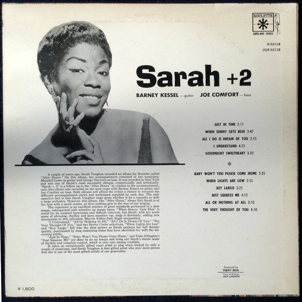 Sarah Vaughan - Barney Kessel - Joe Comfort - Sarah + 2 (LP)