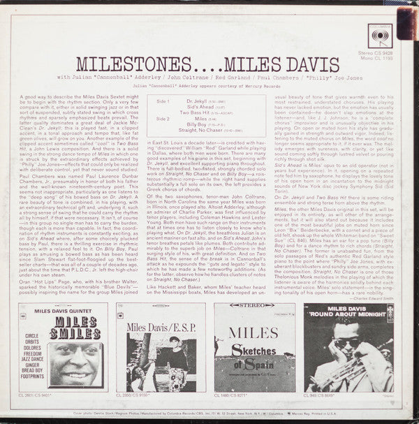 Miles Davis - Milestones (LP, Album, RP)