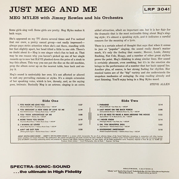 Meg Myles - Just Meg and Me (LP, RE)
