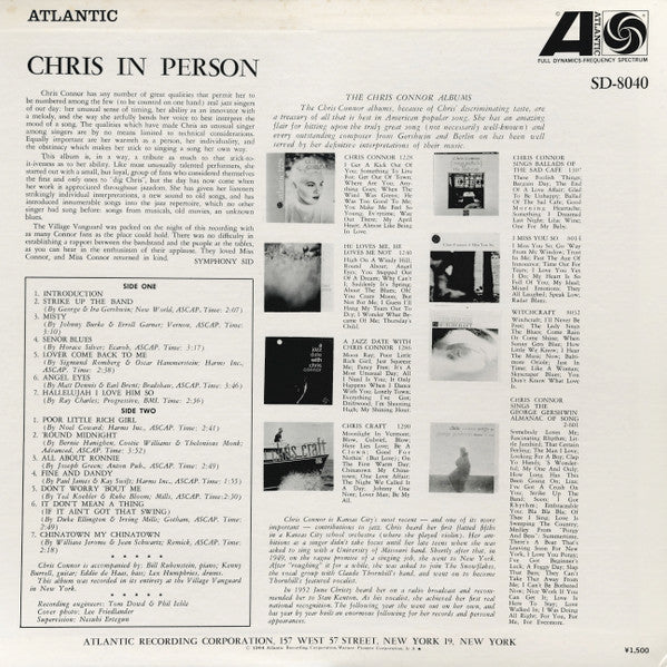 Chris Connor - Chris In Person (LP, Album, RE)