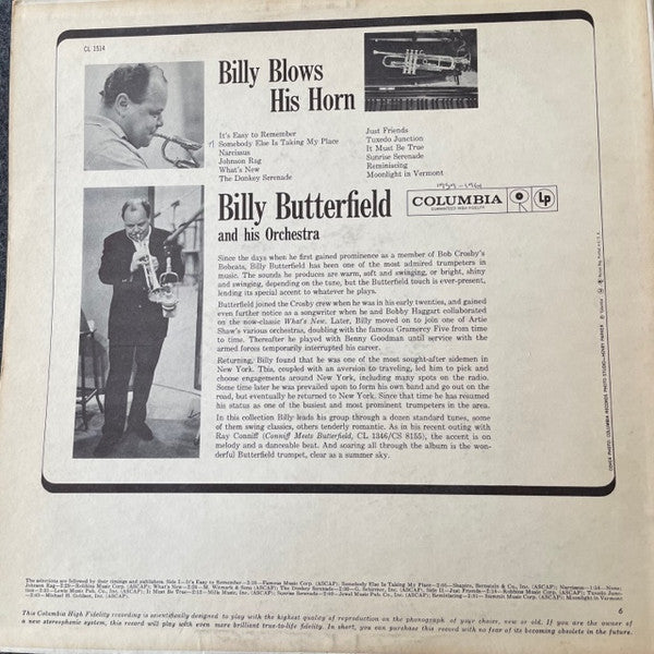 Billy Butterfield And His Orchestra - Billy Blows His Horn(LP, Albu...