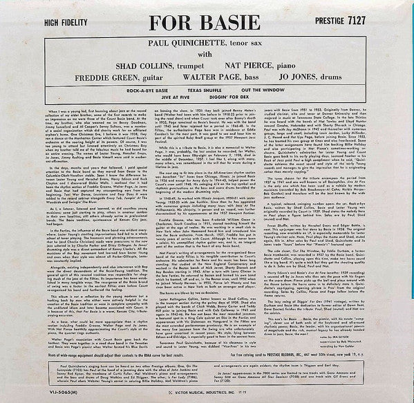 Paul Quinichette - For Basie (LP, Album, Mono, RE)