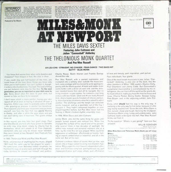 The Miles Davis Sextet - Miles & Monk At Newport(LP, Album)