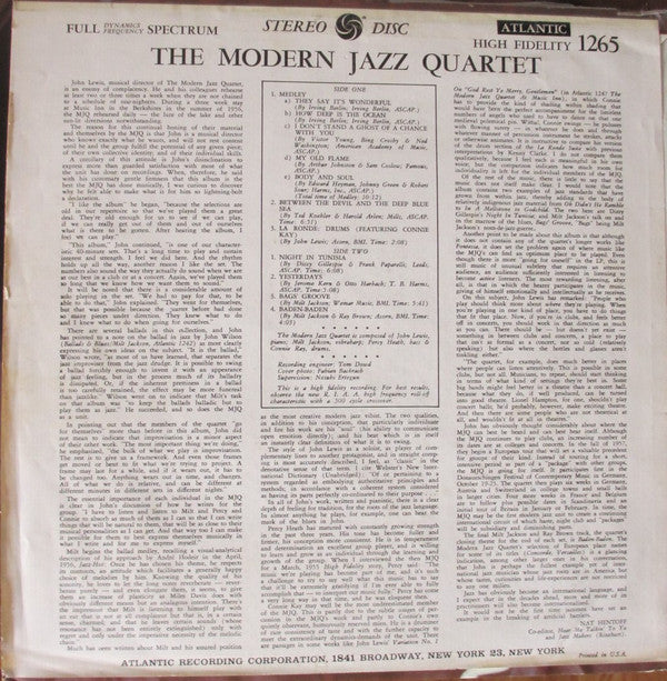 The Modern Jazz Quartet - The Modern Jazz Quartet (LP, Album, RP)