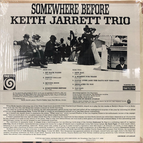 Keith Jarrett Trio - Somewhere Before (LP, Album, PR )