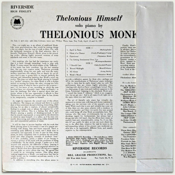 Thelonious Monk - Thelonious Himself (LP, Album, Mono, RE)