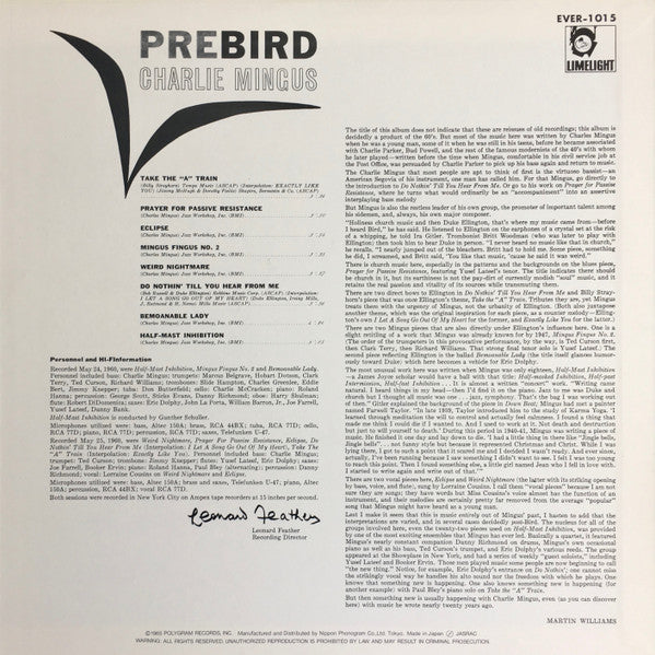 Charlie Mingus* - Pre Bird (LP, Album, RE)